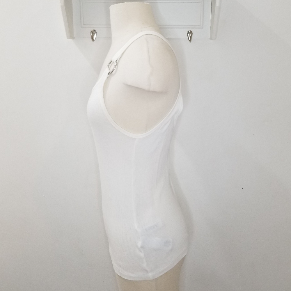 Ralph Lauren Black Label Ribbed Cotton Tank Top with O-Ring Strap Sz M White - Picture 4 of 8